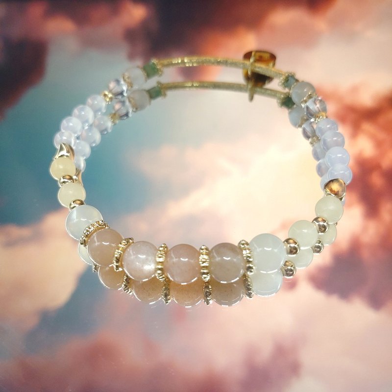 [Twilight Goddess] Orange Moonlight Moonstone Topaz White Chalcedony White Crystal | Crystal Bracelet - Bracelets - Crystal Orange