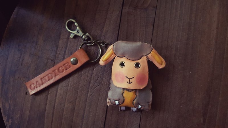 12生肖之 羊咩咩小綿羊 純牛皮鑰匙圈- 可刻字 - 鑰匙圈/鑰匙包 - 真皮 灰色