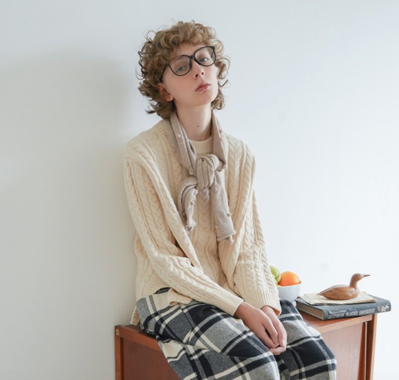 Apricot braided sweater - imakokoni - สเวตเตอร์ผู้หญิง - ผ้าฝ้าย/ผ้าลินิน สีกากี