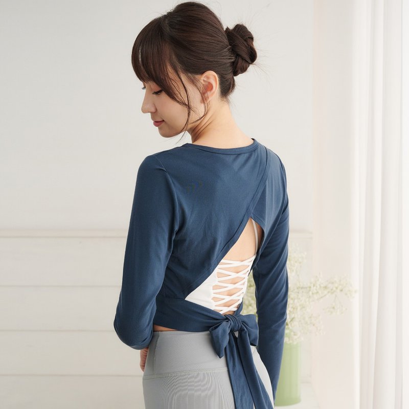 春夏穿搭【Yoga Flow】Ballet Tied Shirt-Indigo  快速出貨 - 瑜珈服/瑜珈褲 - 聚酯纖維 