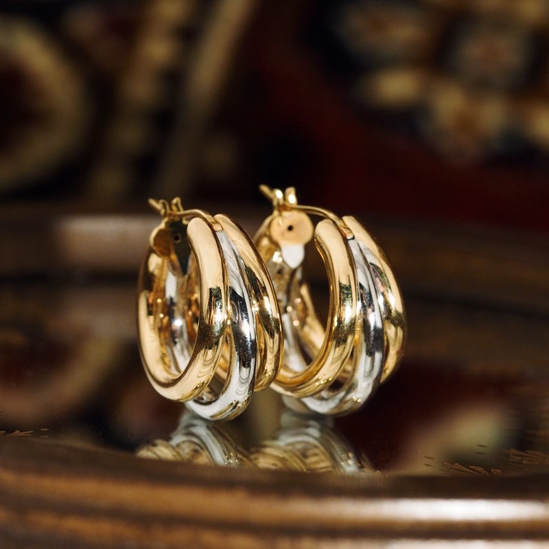 18K金三重環狀耳環18K Gold Dual Gold Trio Hoop Earrings - 耳環/耳夾/耳骨夾 - 貴金屬 