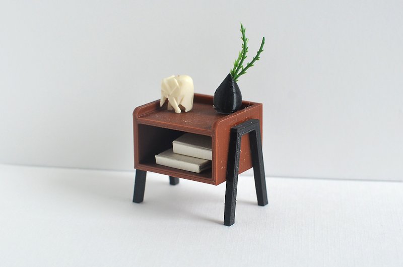 Miniature dollhouse nightstand Bedside table for doll Scale 1/12 - 公仔模型 - 塑膠 咖啡色