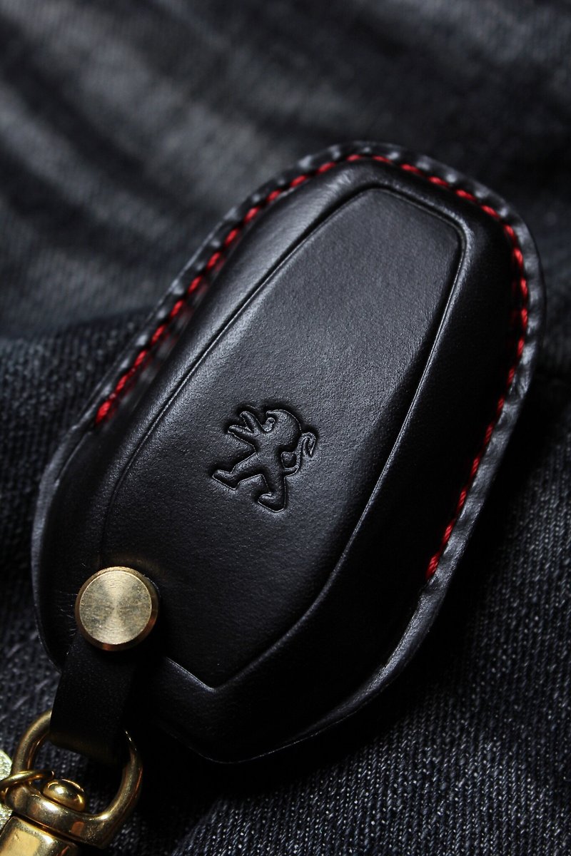 寶獅 Peugeot 2008 308 3008 5008 Rifter 汽車鑰匙包 - 鑰匙圈/鎖匙扣 - 真皮 黑色