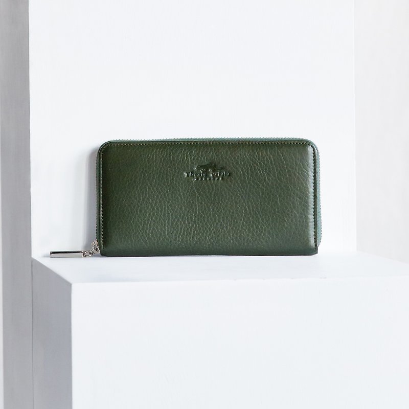 LUCKY - MINIMAL SOFT COW LEATHER WOMEN LONG WALLET-GREEN - 長短皮夾/錢包 - 真皮 綠色