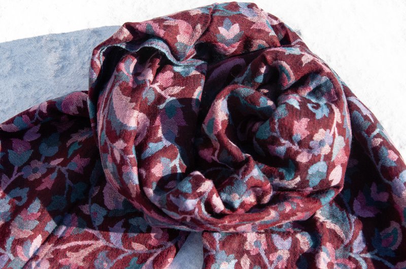 Cashmere woven cashmere scarf pure wool scarf shawl ring velvet shawl-flower - Knit Scarves & Wraps - Wool Multicolor