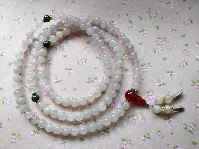 ORLI Jewelry 天然白髮晶108顆念珠 天然石 水晶 白兔毛佛珠髮晶 - 項鍊 - 水晶 白色