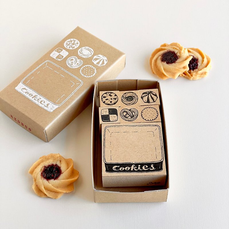 Cookie Tin Stamp Set Boxed Baked Goods Rubber Stamp - ตราปั๊ม/สแตมป์/หมึก - ไม้ สีนำ้ตาล