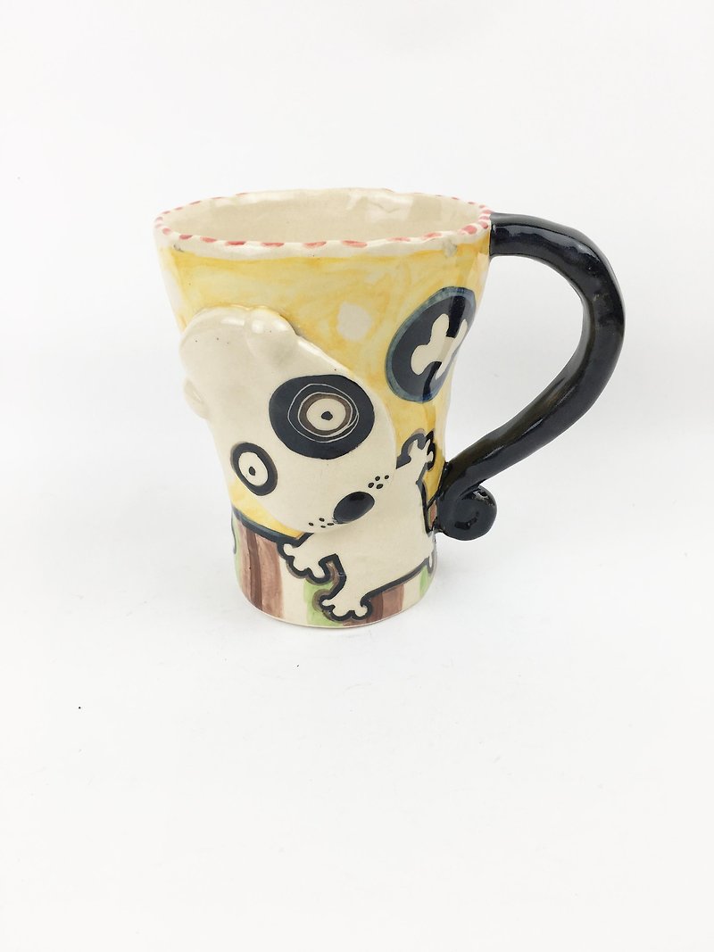 Nice Little Clay Hand Bell Cup_Black Wheel Dog 0101-28 - Mugs - Pottery Yellow