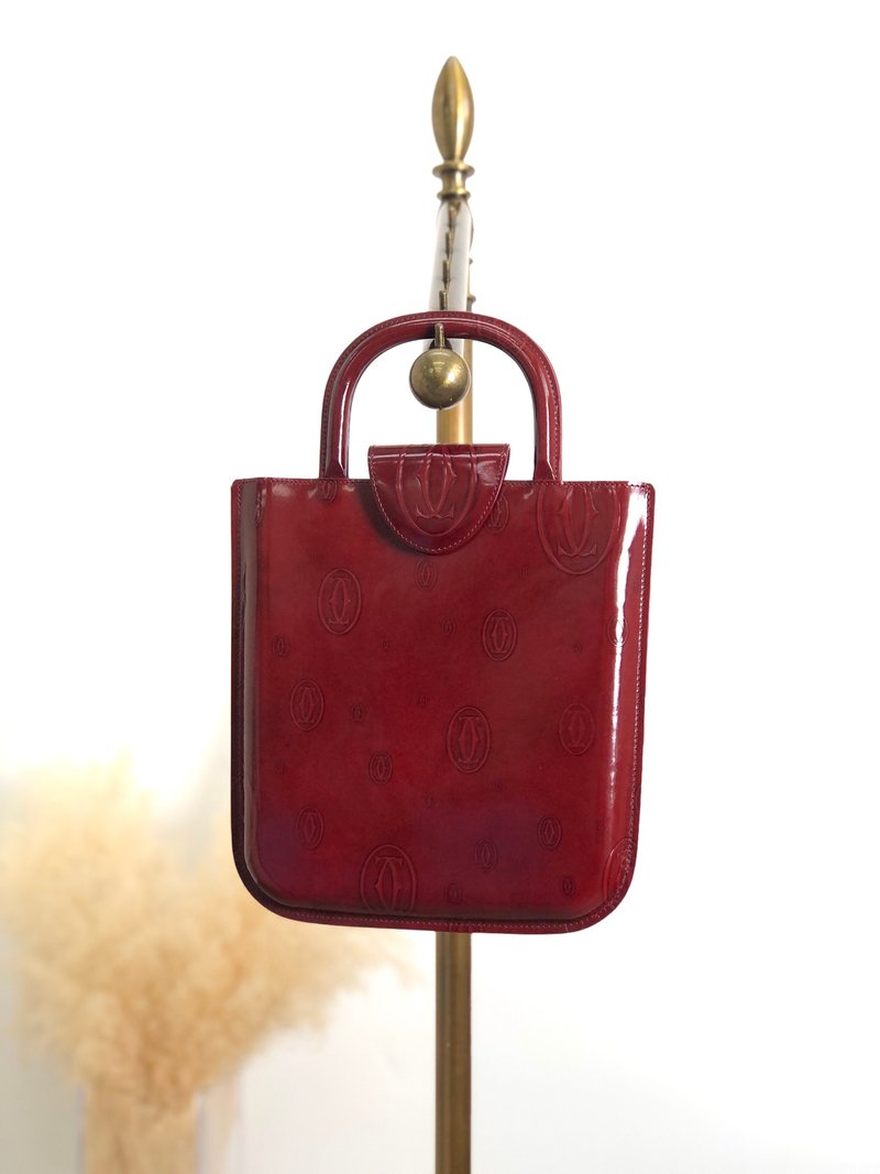 【 日本直送　名牌中古包 】Cartier カルティエ ハッピーバースデー ハンドバッグ レッド エナメルレザー vintage ヴィンテージ 6ntyn7 - 手提包/手提袋 - 真皮 紅色