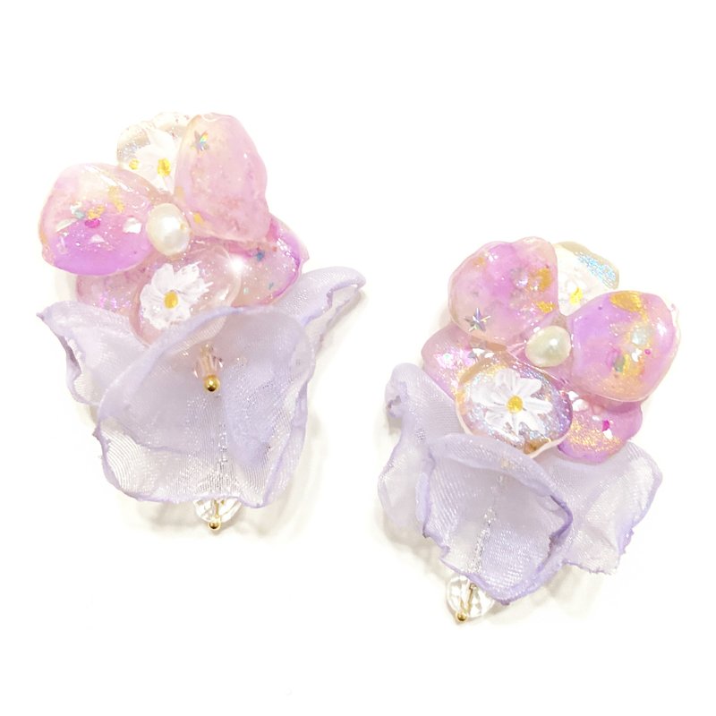 Violet Fairy Earrings (changeable clip) ear acupuncture 316 stainless medical st - ต่างหู - เรซิน สีม่วง