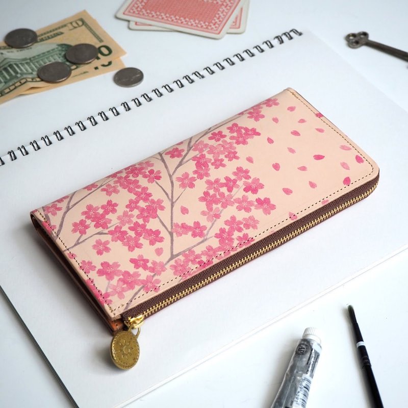 L-shaped zipper wallet / Sakura ILL-1156 - กระเป๋าสตางค์ - หนังแท้ หลากหลายสี