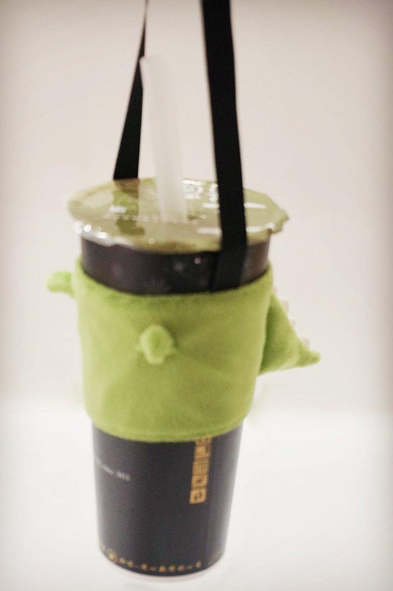 bucute small dinosaur environmental protection beverage bag/beverage cup holder/environmental protection cup holder/bag - ถุงใส่กระติกนำ้ - เส้นใยสังเคราะห์ สีเขียว