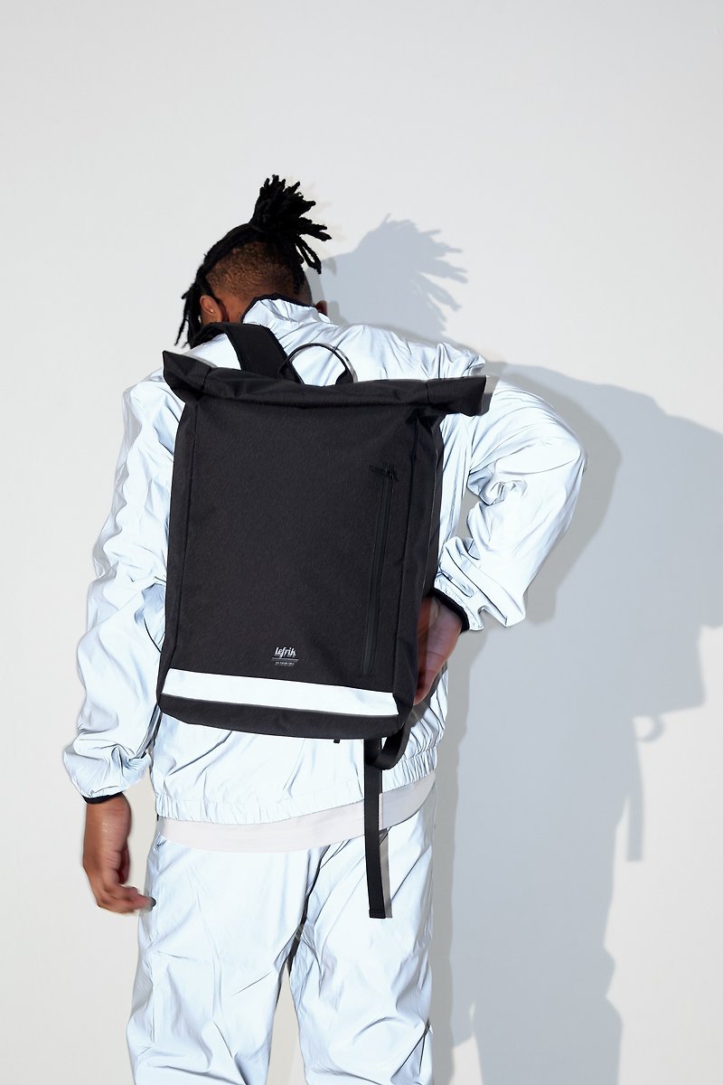 Lefrik from Spain - 15'Roll Reflective Backpack | Ivory |Waterproof Computer Bag - กระเป๋าเป้สะพายหลัง - พลาสติก สีดำ