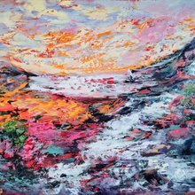 ピンクと黄色のバラの花の花束花瓶油絵厚塗りオリジナル