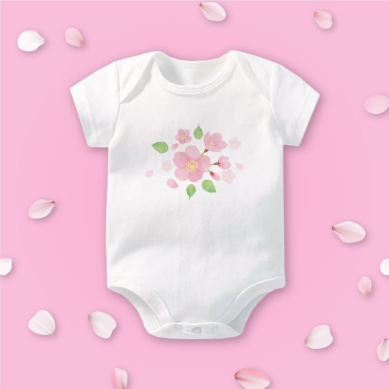 花見寶寶 櫻花 短袖包屁衣 白 寶寶 嬰兒 彌月 滿月 禮物 - 嬰兒連身衣/包被/包巾 - 棉．麻 白色