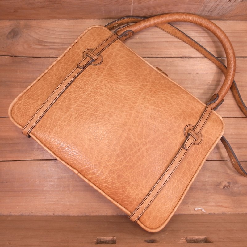 Old bones GOLD PFEIL leather two-way square bag VINTAGE - Messenger Bags & Sling Bags - Genuine Leather Khaki