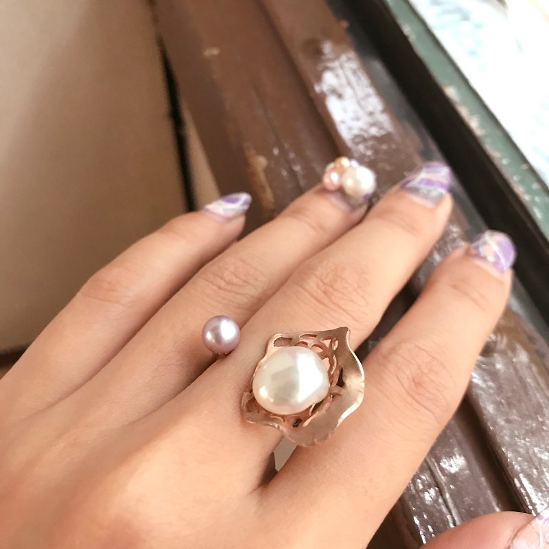 芭蕾 11mm 巴洛克形 淡水珍珠 銀電18K玫瑰金 戒指 聖誕禮物 - 戒指 - 寶石 