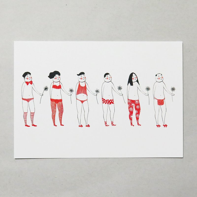 Transvesting A North Fashion Uncle / Illustration Postcard - การ์ด/โปสการ์ด - กระดาษ สีแดง