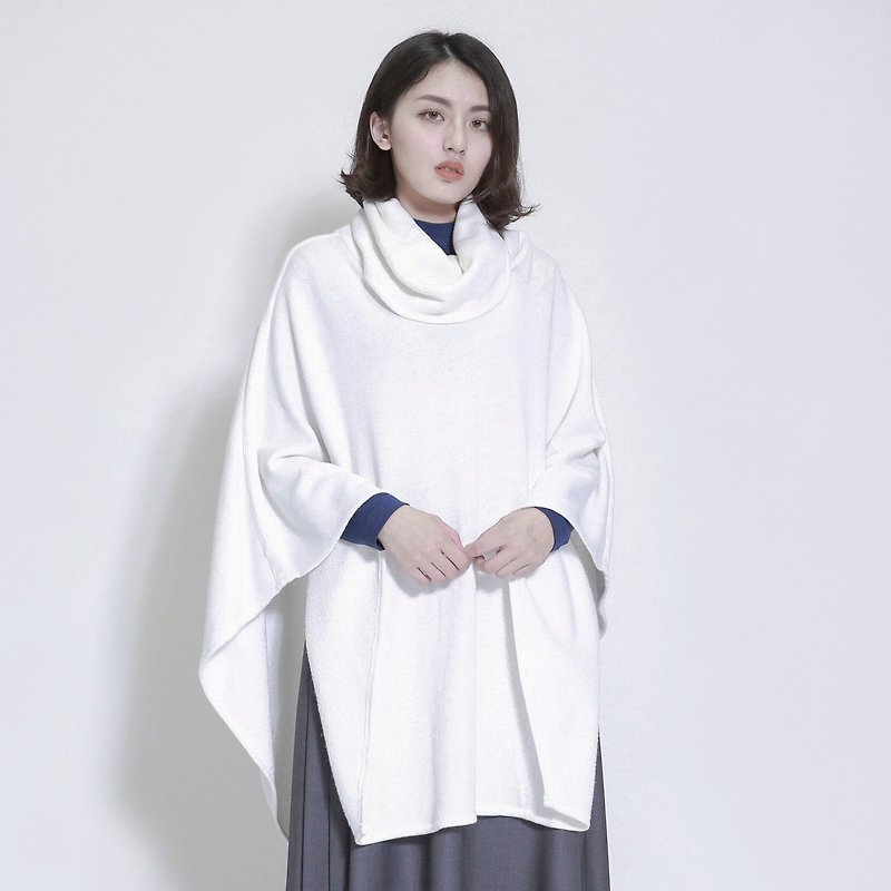 Dissociate Free High Collar Cloak _7AF031_米白 - Women's Sweaters - Cotton & Hemp White