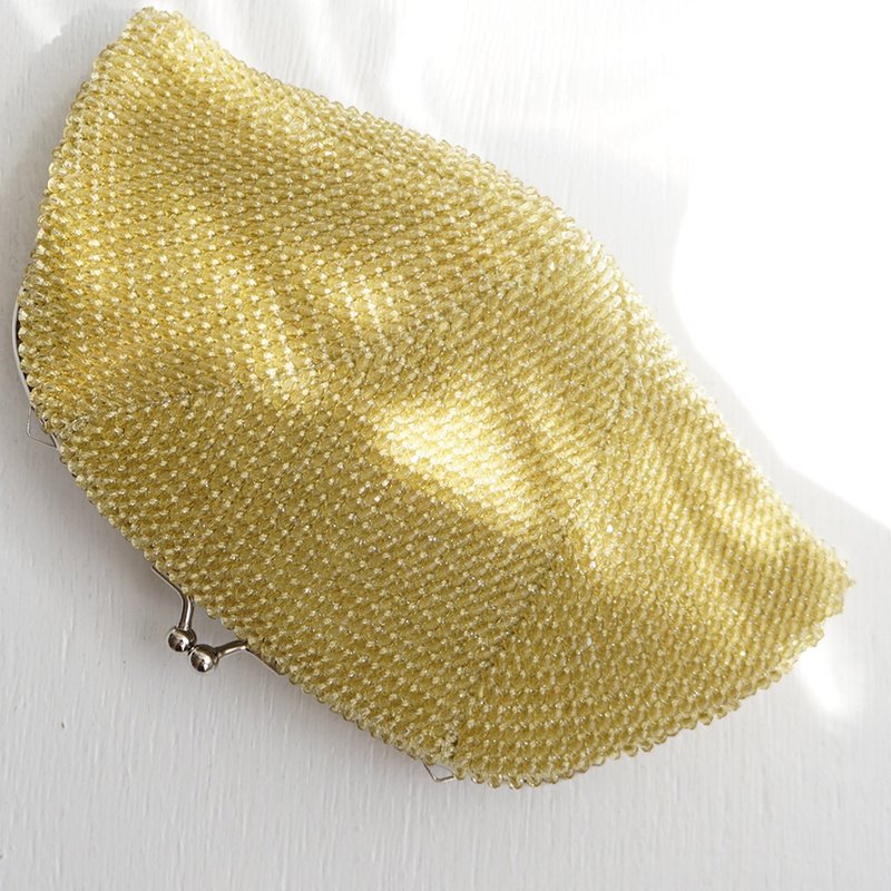 Ba-ba handmade  Acrylic beads crochet petit bag No.1669 - 化妝包/收納袋 - 其他材質 黃色