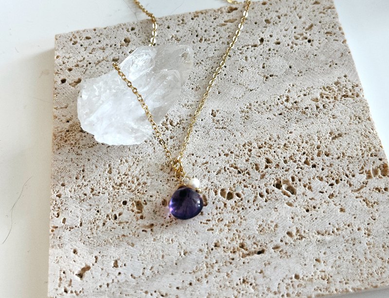 寧靜優雅 . 紫水晶 x 迷你珍珠 頸鍊項鍊 . 天然石 日式輕珠寶 - 項鍊 - 寶石 