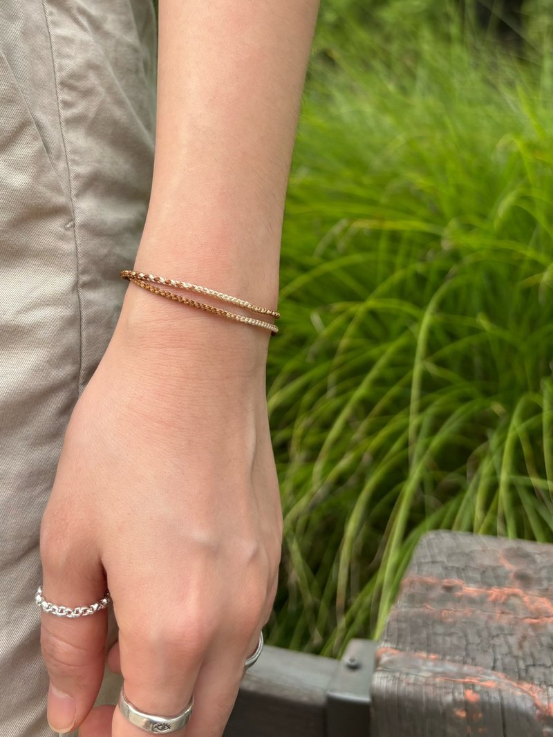 Midjill original limited edition earth tone earth tone gradient hand-woven double-layer bracelet - สร้อยข้อมือ - เงิน สีกากี