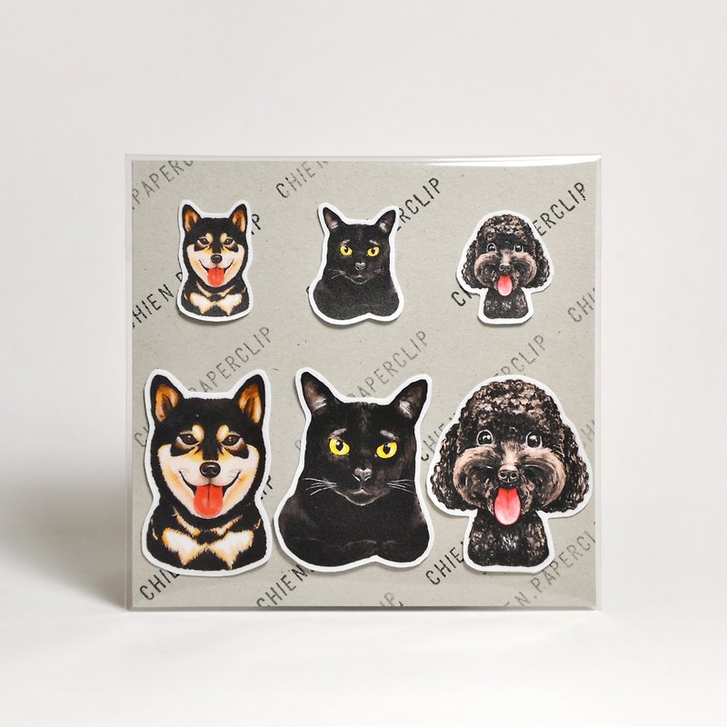 Matte waterproof stickers | dark cat and dog collection - Stickers - Plastic Black
