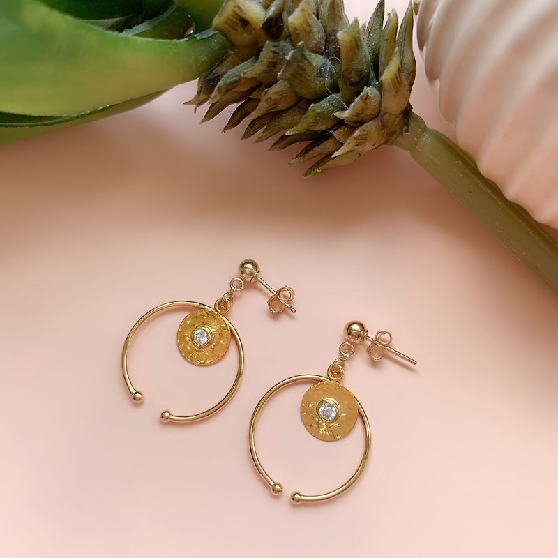 FULL gifts - French designer brand 18k gold-plated Stone earrings handmade - ต่างหู - โลหะ สีทอง