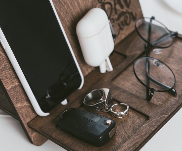 Personalized Docking Station for Men - Custom Engraved Wood Desk