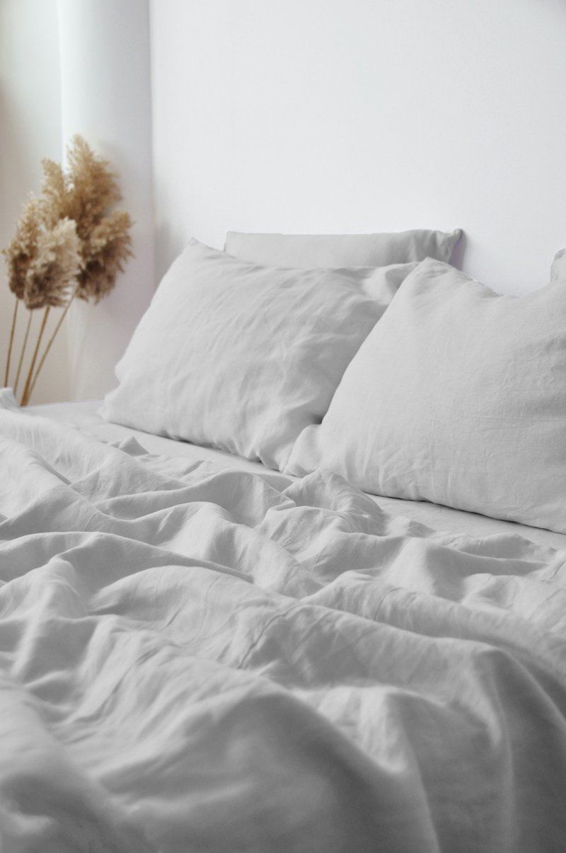 Light gray linen flat sheet / Linen bedsheet / Softened stonewashed linen sheet - 寢具/床包 - 亞麻 灰色