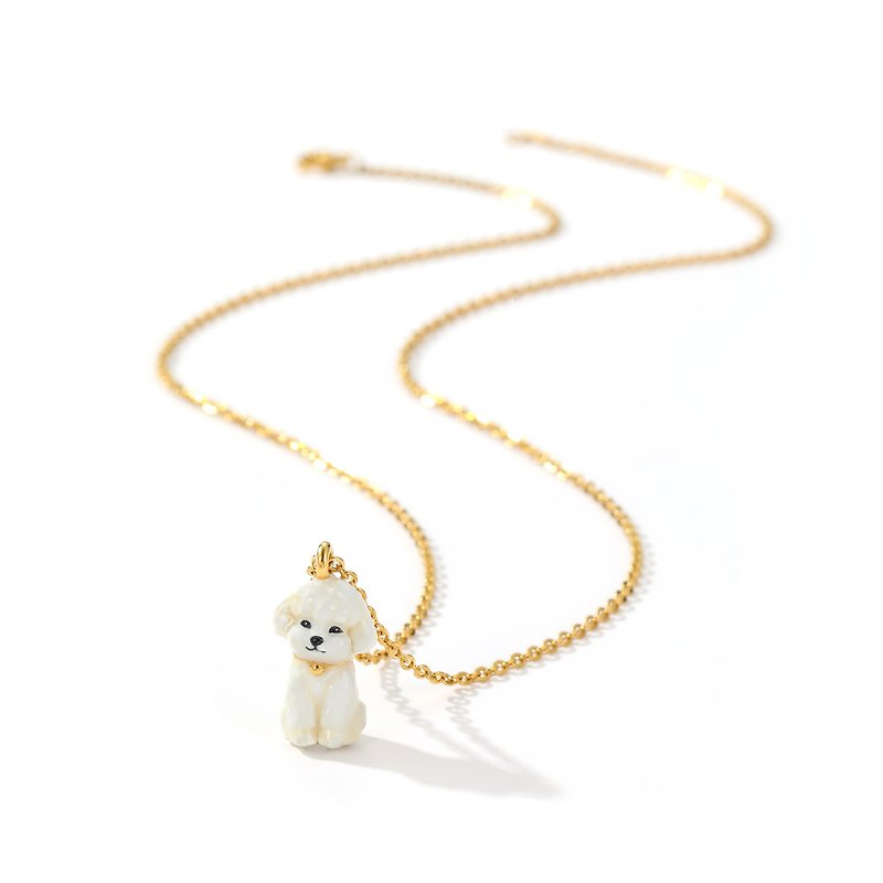 Cute enamel Bichon Frize Poodle Teddy cream color hand painted enamel necklace - Necklaces - Enamel 