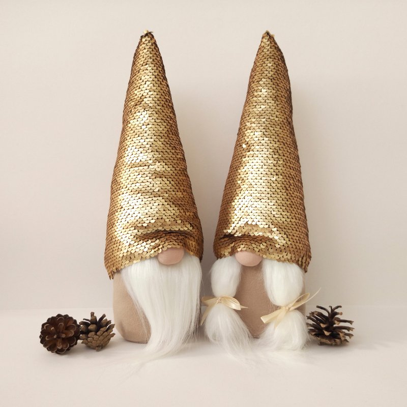 Christmas Gnome Gold Hat Santa Gnome Plush Swedish Nisse Handmade Scandinavian - 公仔/玩偶 - 其他材質 