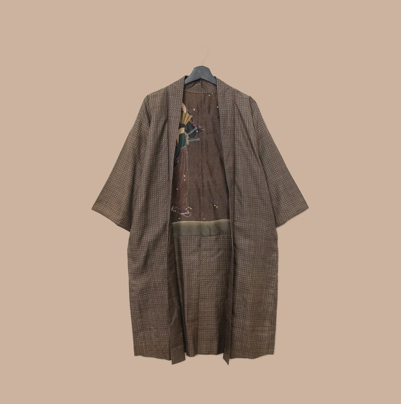 Back to Green-日本帶回羽織 落花下的舞女 M-42/vintage kimono - 女大衣/外套 - 絲．絹 