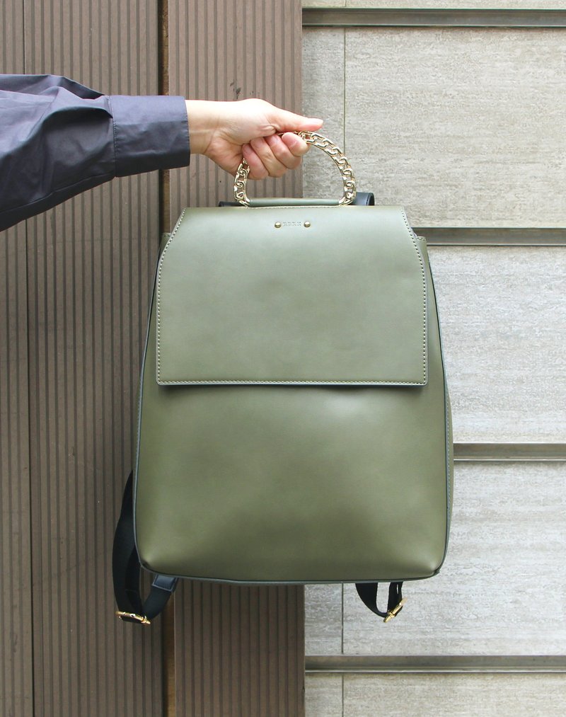 Simple and Chic Vegan Leather Margot laptop backpack in Olive - Laptop Bags - Faux Leather Green