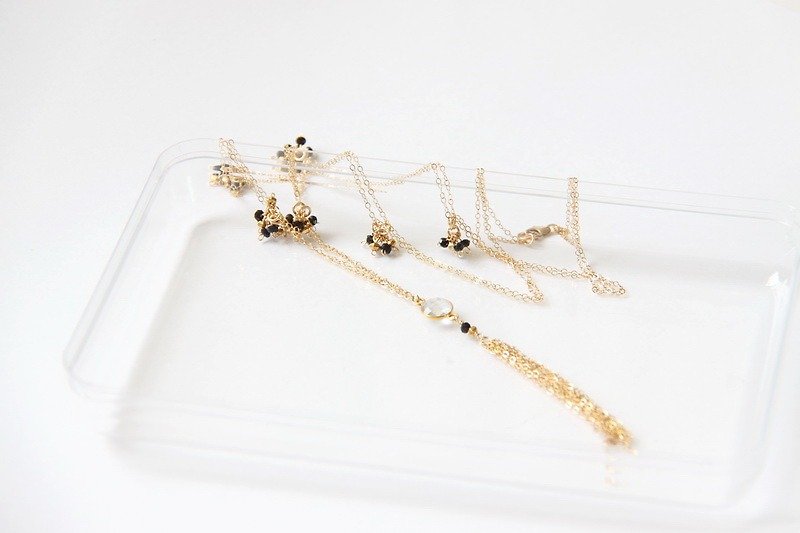Black spinel long necklace - Long Necklaces - Gemstone Gold