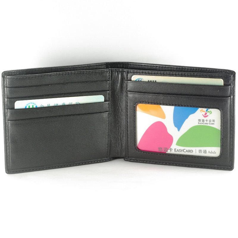 Elegant men's short clip leather wallet 5 card photo coin purse black/brown paid custom lettering - กระเป๋าสตางค์ - หนังแท้ สีดำ