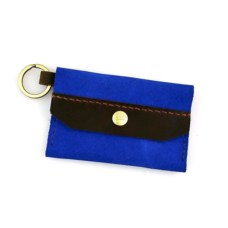 [U6.JP6 Handmade Leather Goods]-Royal blue hand-made leather sewing. Hand-stitched. Coin purse / card holder / universal bag (for men and women) - Coin Purses - Genuine Leather 