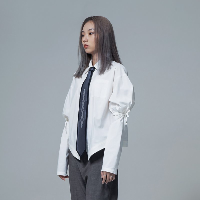 抽繩泡泡袖襯衫 - 女襯衫 - 棉．麻 白色