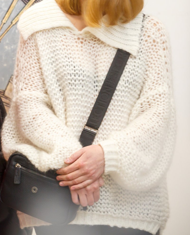 Modern Merino Crochet Sweater / Merino Wool Hand Knitted Sweater - สเวตเตอร์ผู้หญิง - ผ้าฝ้าย/ผ้าลินิน ขาว