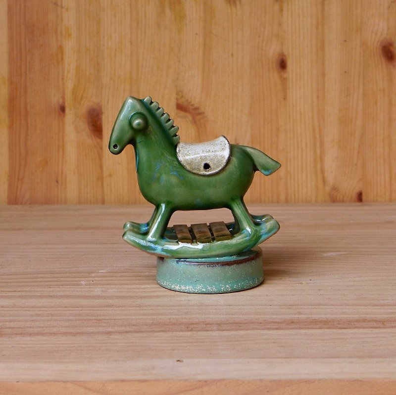 ロッキングホースオルゴール[ダークグリーン] - 花瓶・植木鉢 - 陶器 