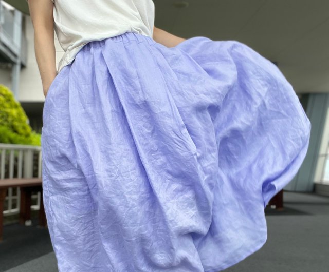 製品保証SALE handmade 国産リネン100% フレア　ロングスカート　花柄 ロングスカート