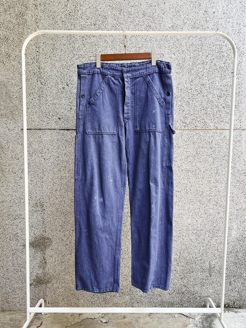 瑞士工作褲 / 藍紫色神秘藝術家 中高腰 軟料棉布 古著長褲 - 女長褲 - 棉．麻 紫色