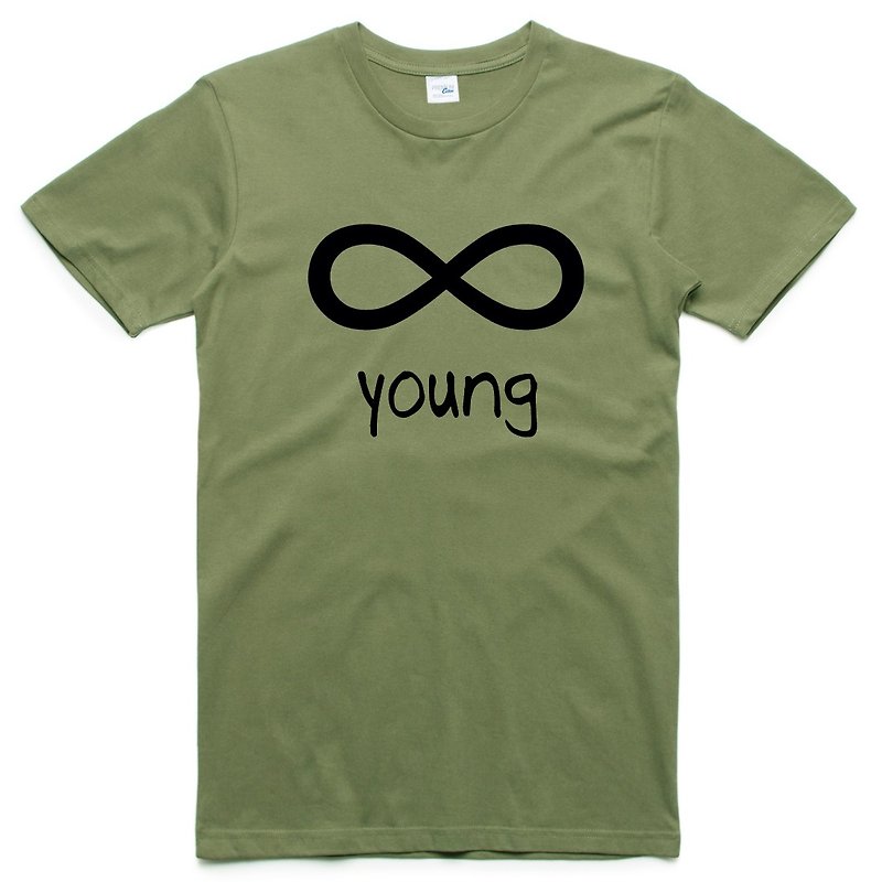 Forever Young infinity #4 [Spot] Short-sleeved T-shirt Army Green Forever Young Text English Letter Youth Unlimited - เสื้อยืดผู้ชาย - ผ้าฝ้าย/ผ้าลินิน สีเขียว