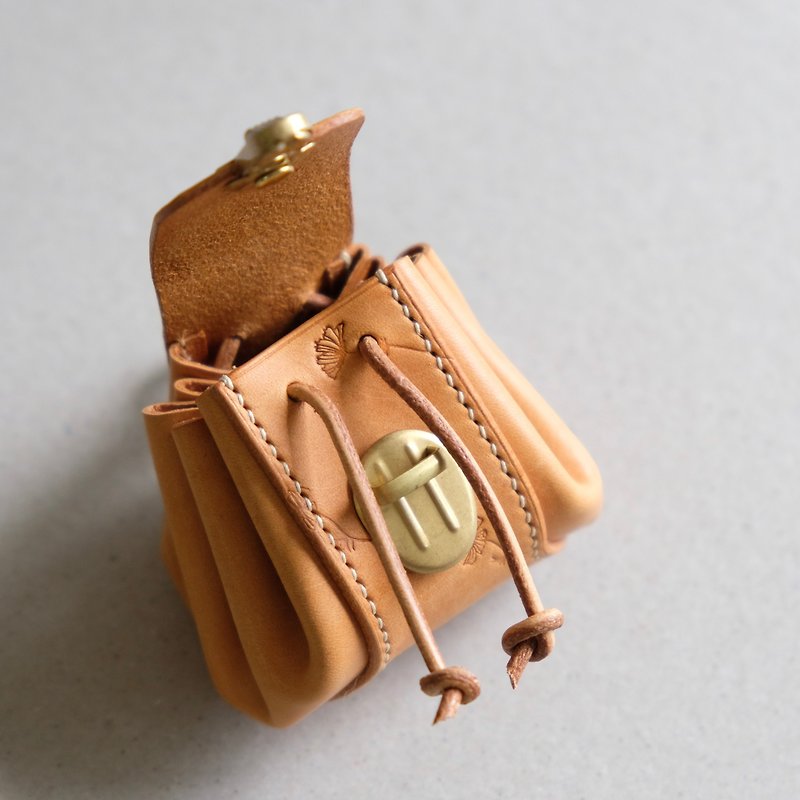 背包造型皮革散紙包 - 零錢包/小錢包 - 真皮 橘色