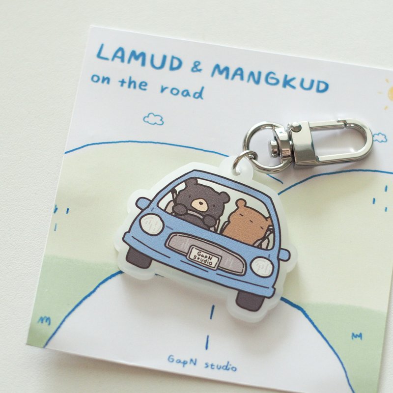 Lamud and Mangkud on the road bear Acrylic Keychain - Keychains - Acrylic Blue