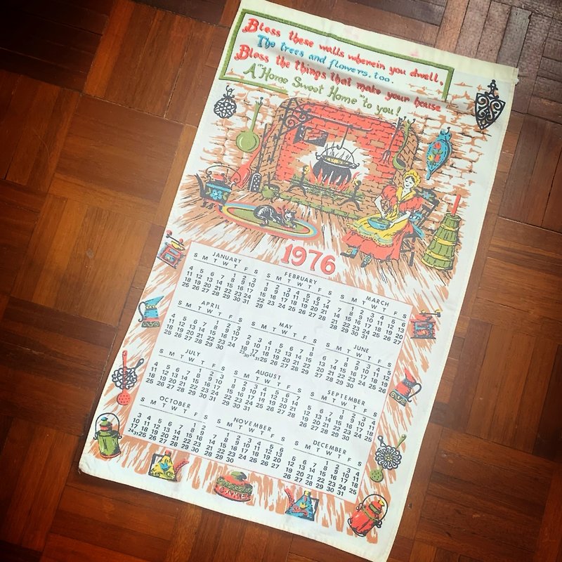 1976年 初期のアメリカの布製カレンダー 幸せは愛 - ウォールデコ・壁紙 - コットン・麻 多色