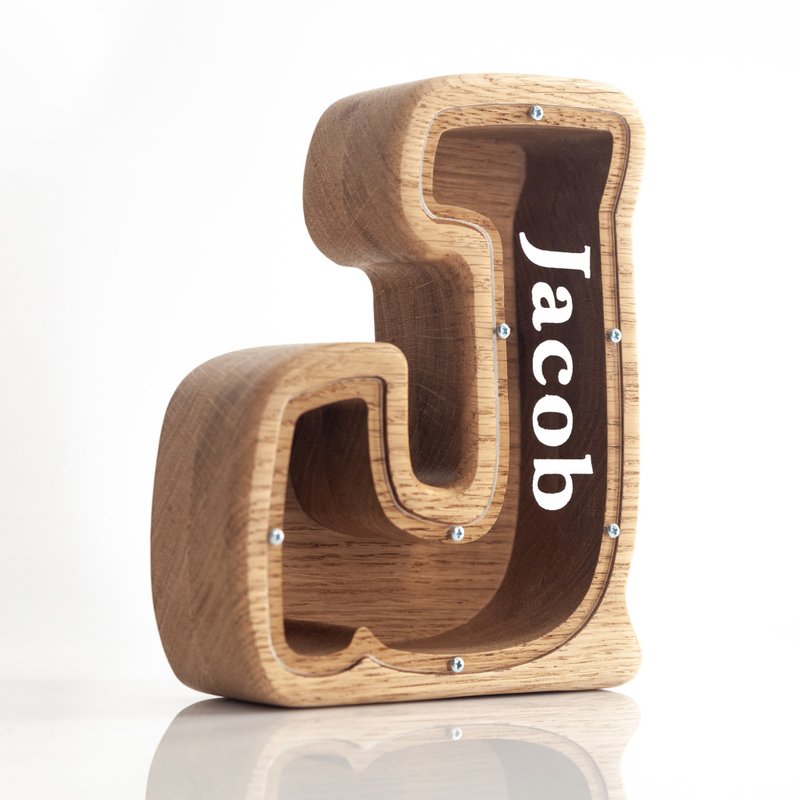 Letter piggy bank boys girls baby, Wooden personalized Christmas Customized gift - 存錢筒 - 木頭 