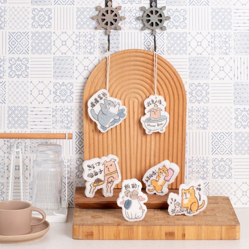 厭世語錄天然木漿洗碗棉組/ 一組6款 - 碗盤清潔/洗碗精 - 其他材質 白色