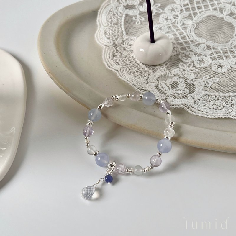 Blue Chalcedony Lavender Amethyst Kunzite Moonstone Amethyst Tanzanite/Crystal Bracelet - สร้อยข้อมือ - คริสตัล สีน้ำเงิน