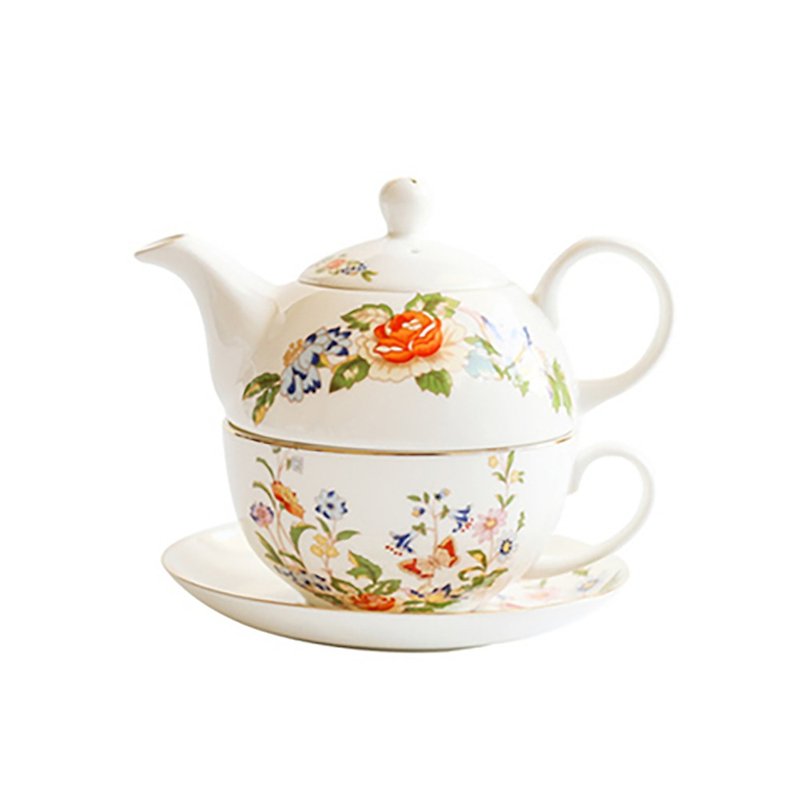 British Aynsley Cottage Garden Bone China Exclusive Cup and Pot Set - Teapots & Teacups - Porcelain White